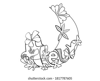Drawing the moon in a way with curved lines, flowers and leaves, Or called the pattern of the flowers of the moon.