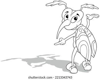 Drawing of a Moth Gesturing with Hands from Rear View - Cartoon Illustration Isolated on White Background, Vector