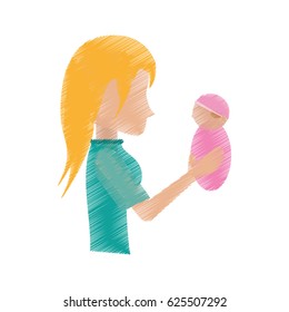 drawing mother holding baby image