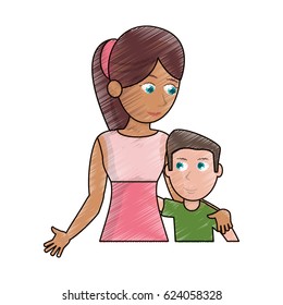 drawing mother hugging son lovely