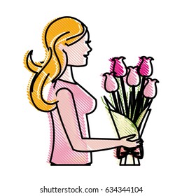 drawing mother woman flower bouquet celebration