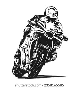Zeichnen von Motorrad in eine schnelle Ecke auf der Rennstrecke.