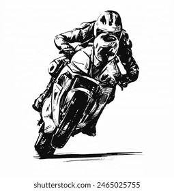 Zeichnung des Motorrades, das sich in eine schnelle Ecke auf dem Titel stemmt