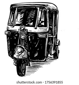 Drawing of the motorcycle tricycle in India 