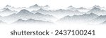 Drawing of mountain isolated on white background, noise pattern, pointillism, seamless border, vector design