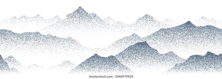 Dibujo de la montaña aislada sobre fondo blanco, textura del trazo, grabado de la imitación, diseño del Vector