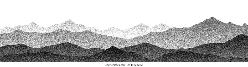 Dibujo de la montaña aislada en el fondo blanco, textura del movimiento, grabado de la imitación, diseño del Vector