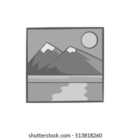 Drawing mountain landscape icon in black monochrome style isolated on white background. Painting symbol vector illustration