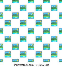 Drawing mountain landscape pattern. Cartoon illustration of drawing mountain landscape vector pattern for web