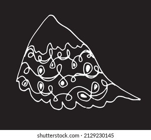 a drawing of a mountain with a pattern of wavy tangled lines and curlicues. a hand-drawn rough mountain in the sketch style, a line highlighted in black on white for the template design. black and