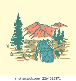 Drawing mountain view vector design