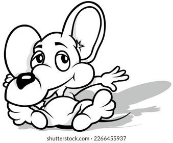 Drawing of a Mouse Lying on the Ground from Front View - Cartoon Illustration Isolated on White Background, Vector