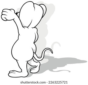 Dibujo de un ratón con una pata levantada desde la vista lateral - Ilustración de dibujos animados aislada en fondo blanco, vector