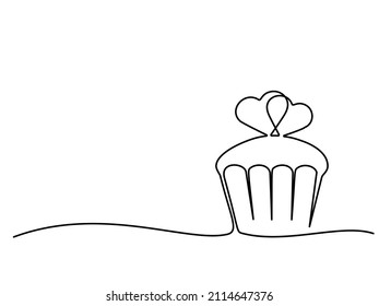 Drawing of a muffin with one continuous line. Valentine's Day