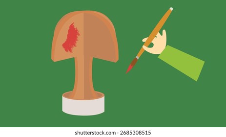 Desenho de um cogumelo com um pincel na mão. Ilustração vetorial