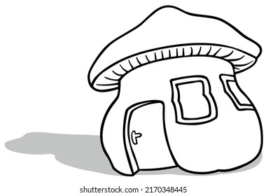 Drawing of a Mushroom as a Small House - Cartoon Illustration Isolated on White Background, Vector