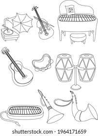 Drawing musical instruments cartoon vector illustration. isolated background