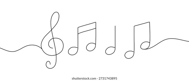 Eine Zeichnung von musikalischen Noten, die mit einer einzigen durchgehenden Linie gezeichnet wurden. Melodie, Notenschrift, musikalisches Konzept. Vektorgrafik.