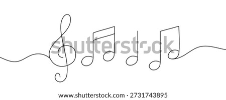 A drawing of musical notes drawn with a single continuous line. Melody, musical notation, musical concept. Vector illustration. [[stock_photo]] © 