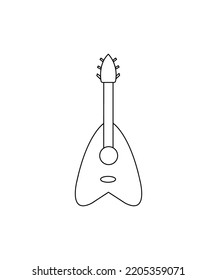  Drawing of a musical stringed guitar instrument isolated on white background.  illustration of guitar. Perfect for coloring book, textiles, icon, web, painting, children's books, t-shirt print.