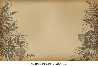 Zeichnungen von Naturblattwald auf Vintage-Hintergrund, antiker Retro-Stil, Vektorgrafik