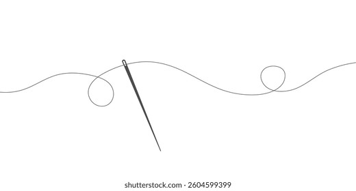 Drawing of a needle and thread. Embroidery and needlework. Line art drawing. Vector illustration.