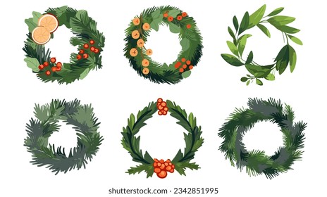 Drawing of a New Year's wreath Christmas decorations on a white background vector