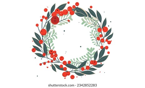 Drawing of a New Year's wreath Christmas decorations on a white background vector