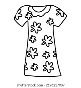 Drawing of a nightgown decorated with doodle-style flowers on an isolated white background