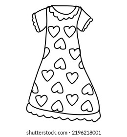 Drawing of a nightgown decorated with doodle-style hearts on an isolated white background