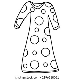 Drawing of a nightgown decorated with polka dots in the style of a doodle on an isolated white background