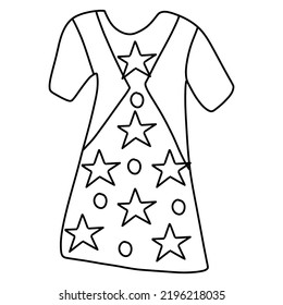 Drawing of a nightgown decorated with stars in the style of a doodle on an isolated white background