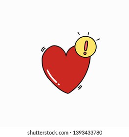 Drawing notification of red heart doodle style.Vector illustration.