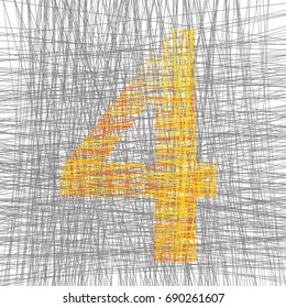 Drawing number 4 four with rows disordered lines