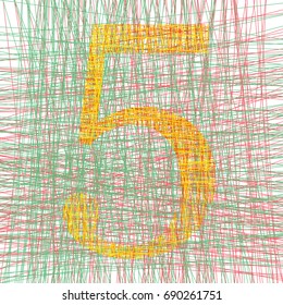 Drawing number 5 five with rows disordered lines