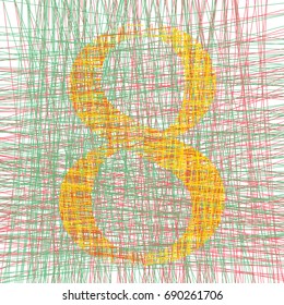 Drawing number 8 eight  with rows disordered lines