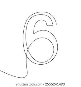 Drawing the number six with a single line.Vector illustration