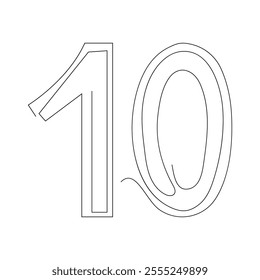 Drawing the number ten with one line.Vector illustration