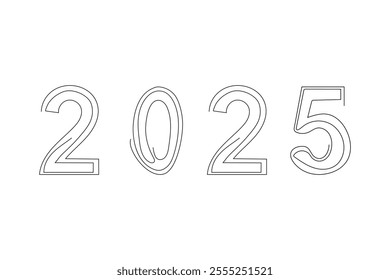 Drawing the number two thousand twenty-five with elegant lines.Vector illustration