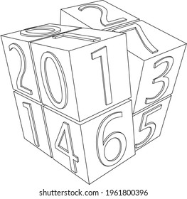 Drawing numbers cube cartoon vector illustration. İsolated background.