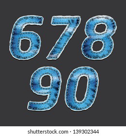 Drawing numbers on the gray blue denim fabric