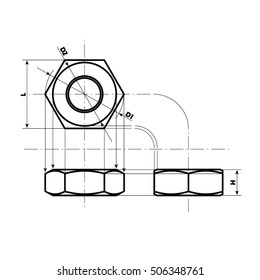 drawing nut three projection icon vector EPS 10, abstract sign screw-nut flat design,  illustration modern isolated badge for website or app - stock info graphics
