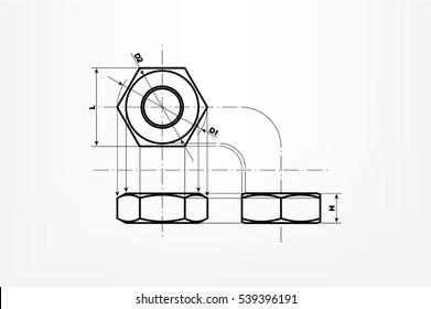 drawing nut three projection icon vector EPS 10, abstract sign screw-nut flat design,  illustration modern isolated badge for website or app - stock info graphics
