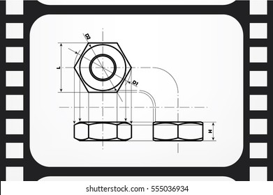 drawing nut three projection icon vector EPS 10, abstract sign screw-nut flat design,  illustration modern isolated badge for website or app - stock info graphics
