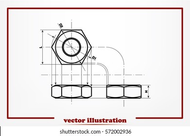 drawing nut three projection icon vector EPS 10, abstract sign screw-nut flat design,  illustration modern isolated badge for website or app - stock info graphics.

