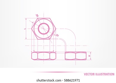 drawing nut three projection icon vector EPS 10, abstract sign screw-nut flat design,  illustration modern isolated badge for website or app - stock info graphics
