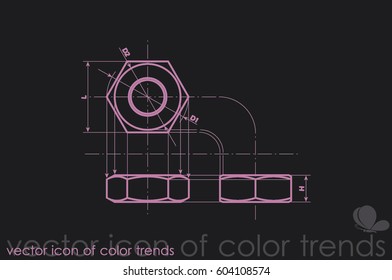 drawing nut three projection icon vector EPS 10, abstract sign screw-nut flat design,  illustration modern isolated badge for website or app - stock info graphics.
