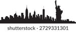 A drawing of NYC skyline with Statue. design Vector black silhouette
