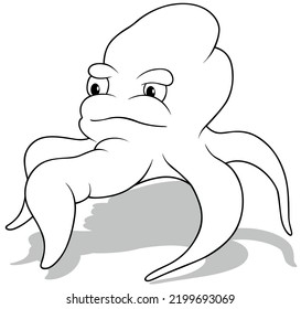 Drawing of an Octopus with Thick Tentacles - Cartoon Illustration Isolated on White Background, Vector