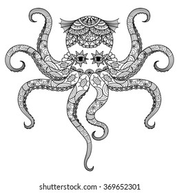 Drawing octopus zentangle design for coloring book for adult,tattoo, t shirt design and so on